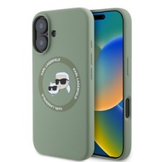 Karl Lagerfeld Silicone Double Heads And Circle MagSafe series Back Case KLHMP16SSKCHTCA priekš Apple iPhone 16 - Zaļš - silikona aizmugures apvalks / bampers-vāciņš