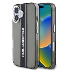 Karl Lagerfeld IML Stripe Logo series Back Case KLHCP16SHCFCPSCK priekš Apple iPhone 16 - Melns - silikona aizmugures apvalks / bampers-vāciņš
