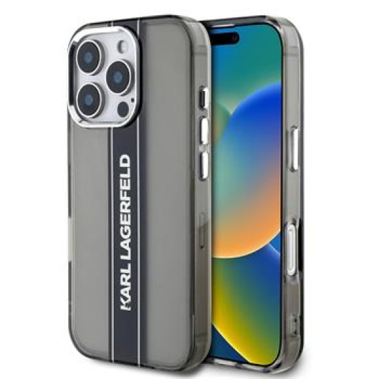 Karl Lagerfeld IML Stripe Logo series Back Case KLHCP16XHCFCPSCK priekš Apple iPhone 16 Pro Max - Melns - silikona aizmugures apvalks / bampers-vāciņš