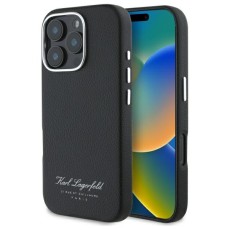 Karl Lagerfeld Grained PU Hotel RSG series Back Case KLHCP16XPGWCMKHK priekš Apple iPhone 16 Pro Max - Melns - mākslīgās ādas aizmugures apvalks / bampers-vāciņš