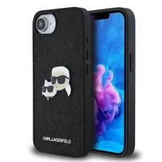 Karl Lagerfeld Fixed Glitter K&CH Logo Metal Pin series Back Case KLHCPSE4PFGKCPK priekš Apple iPhone 16e - Melns - silikona-plastikāta aizmugures apvalks / bampers-vāciņš