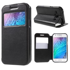 RoarKorea Noble View Samsung Galaxy J1 J100 Wake/Sleep - Melns - sāniski atverams maciņš ar stendu un lodziņu (ādas maks, grāmatiņa, leather book wallet case cover stand)