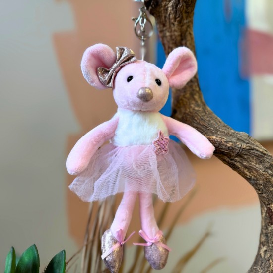 Plush Keychain - Rozā pele - Plīša piekarināms aksesuārs / Somas piekariņš