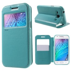 RoarKorea Noble View Samsung Galaxy J1 J100 Wake/Sleep - Tirkīzs - sāniski atverams maciņš ar stendu un lodziņu (ādas maks, grāmatiņa, leather book wallet case cover stand)