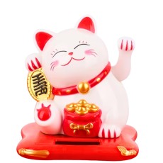 Solar-Powered Japanese traditional figurine Maneki-neko (Beckoning Lucky Cat) - Balts - Tradicionālais japāņu laimes kaķis