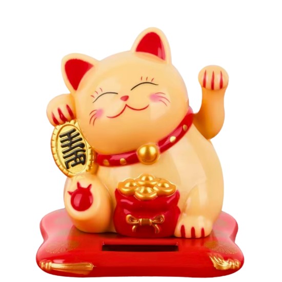 Solar-Powered Japanese traditional figurine Maneki-neko (Beckoning Lucky Cat) - Bēšs - Tradicionālais japāņu laimes kaķis