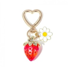 eCarla Gold Heart Key Ring - Red Strawberry - Piekarināms aksesuārs / Somas piekariņš