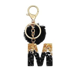 eCarla Pompon Key Ring - M Black / Gold - Piekarināms aksesuārs / Somas piekariņš