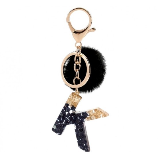 eCarla Pompon Key Ring - K Black / Gold - Piekarināms aksesuārs / Somas piekariņš