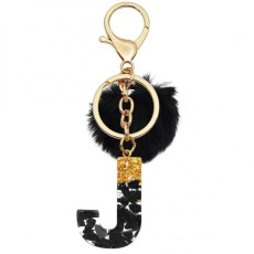 eCarla Pompon Key Ring - J Black / Gold - Piekarināms aksesuārs / Somas piekariņš