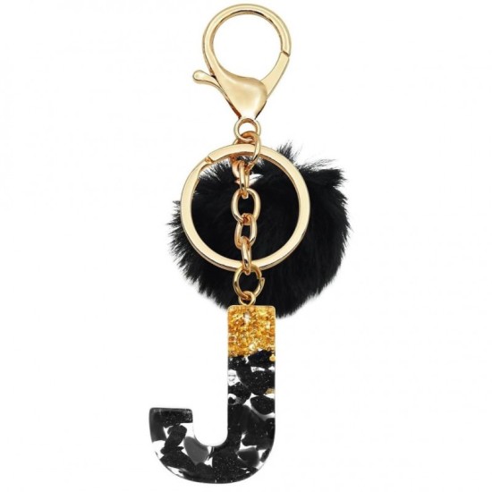 eCarla Pompon Key Ring - J Black / Gold - Piekarināms aksesuārs / Somas piekariņš