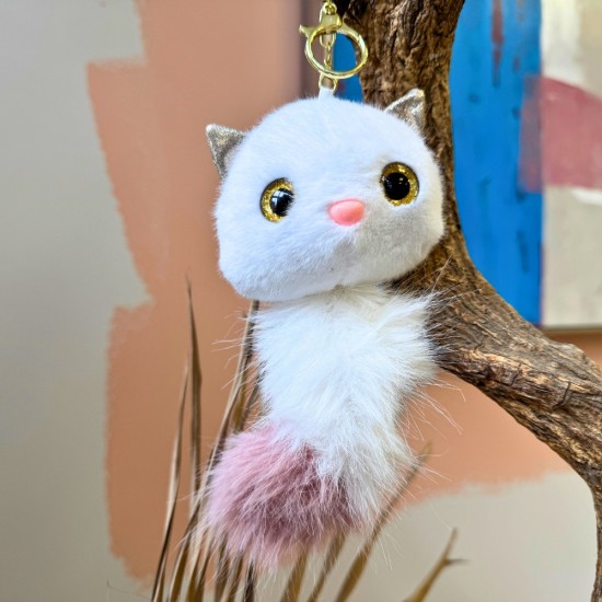 Plush Keychain - Baltais kaķēns - Plīša piekarināms aksesuārs / Somas piekariņš