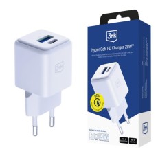 3MK Hyper GaN Charger PPS / PD 3.0 / QC 4+ 20W Type-C / USB ligzda - Balts - ļoti ātrs USB-C un USB tīkla lādētājs