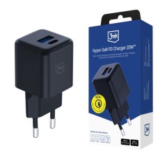 3MK Hyper GaN Charger PPS / PD 3.0 / QC 4+ 20W Type-C / USB ligzda - Melns - ļoti ātrs USB-C un USB tīkla lādētājs