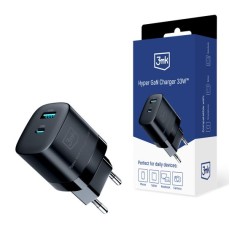 3MK HyperCharger PD / QC 33W Type-C / USB ligzda - Melns - ļoti ātrs tīkla lādētājs