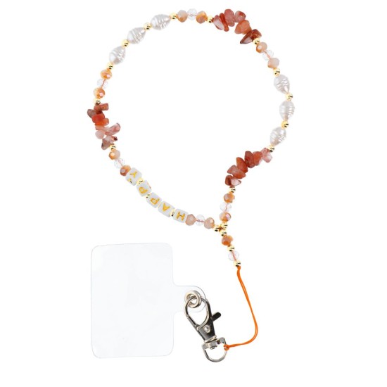 Happy Pendant for the Phone / lenght 44cm (22cm in the loop) - Oranžs - Rokas lente no plastmasas pērlītēm