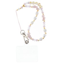 Happy Pendant for the Phone / lenght 44cm (22cm in the loop) - Gaiši Rozā - Rokas lente no plastmasas pērlītēm