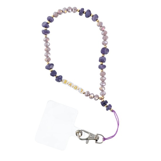 Love Pendant for the Phone / lenght 44cm (22cm in the loop) - Violets - Rokas lente no plastmasas pērlītēm