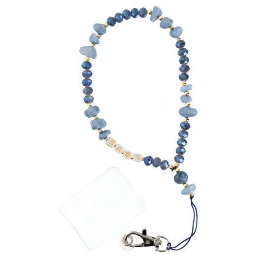 Love Pendant for the Phone / lenght 44cm (22cm in the loop) - Gaiši Zils - Rokas lente no plastmasas pērlītēm