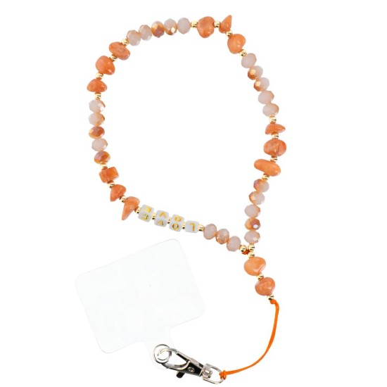 Love Pendant for the Phone / lenght 44cm (22cm in the loop) - Oranžs - Rokas lente no plastmasas pērlītēm