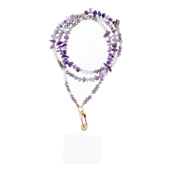 Stone Pendant for the Phone / lenght 82cm (41cm in the loop) - Violets - Kakla lente no plastmasas pērlītēm