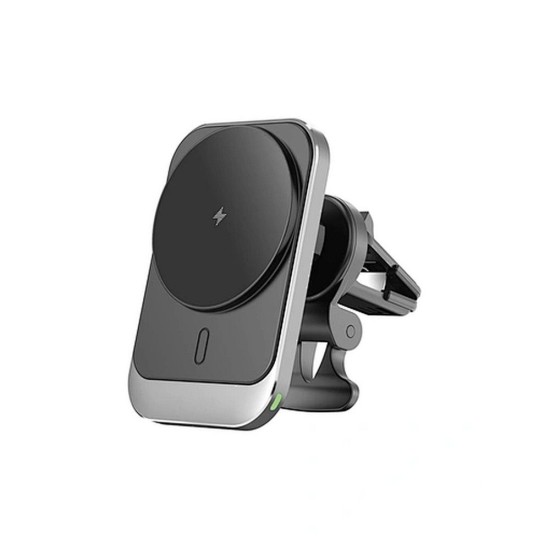 WiWU Universal Magnetic Air Vent Phone Holder with Wireless Charging 15W - Melns - Stiprinājums turētājs uz ventilācija režģa ar iebūvētu bezvadu lādētāju