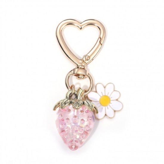 eCarla Gold Heart Key Ring - Pink Strawberry - Piekarināms aksesuārs / Somas piekariņš