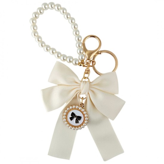 eCarla Cocard and Pearls Key Ring - Cream - Piekarināms aksesuārs / Somas piekariņš