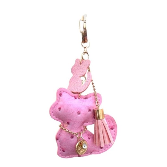 eCarla Leather Cat Key Ring - Pink - Piekarināms aksesuārs / Somas piekariņš