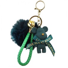 eCarla Pompon and Bear Key Ring - Green - Piekarināms aksesuārs / Somas piekariņš