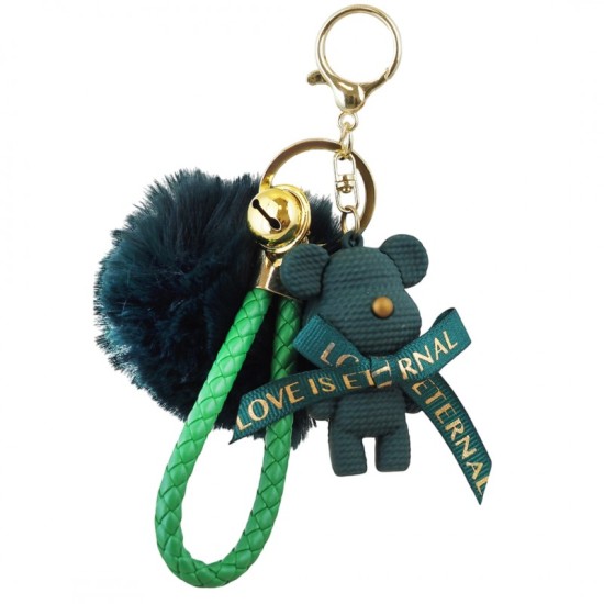 eCarla Pompon and Bear Key Ring - Green - Piekarināms aksesuārs / Somas piekariņš