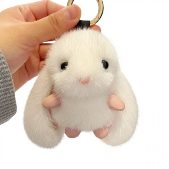 eCarla Fluffy Bunny Key Ring - White - Piekarināms aksesuārs / Somas piekariņš
