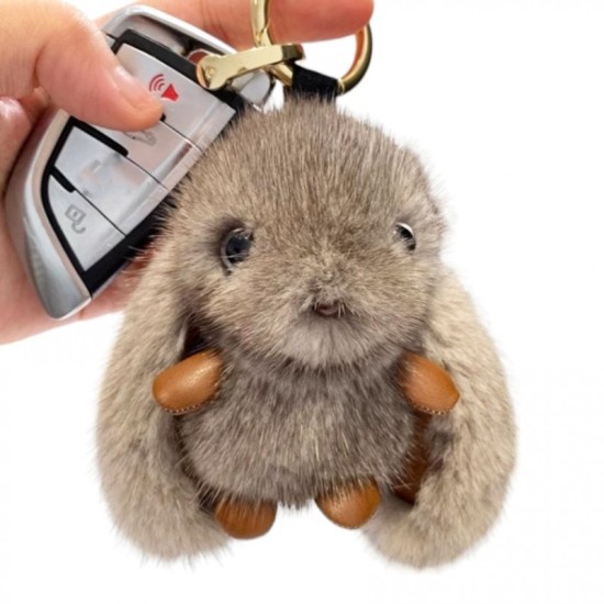 eCarla Fluffy Bunny Key Ring - Grey - Piekarināms aksesuārs / Somas piekariņš