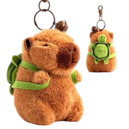 eCarla Fluffy Capybara with Backpack Turtle Key Ring - Piekarināms aksesuārs / Somas piekariņš