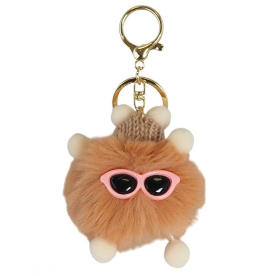 eCarla Pompon with Hat and Glasses Key Ring - Cream - Piekarināms aksesuārs / Somas piekariņš
