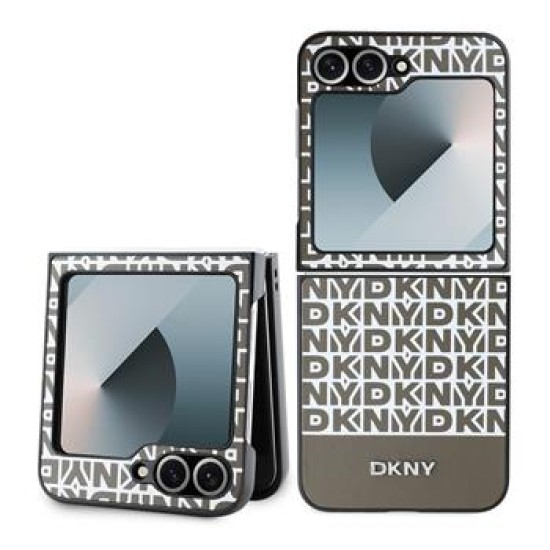 DKNY PU Leather Repeat Pattern Bottom Stripe Back Case DKHCZF6PSOSPW priekš Samsung Galaxy Flip6 5G / Flip7 FE 5G - Brūns - mākslīgās ādas aizmugures apvalks / bampers-vāciņš