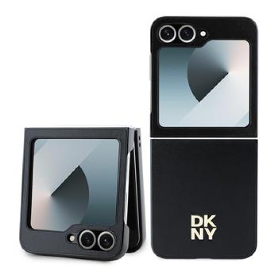 DKNY PU Leather Stack Logo Back Case DKHCZF6PSMCSLK priekš Samsung Galaxy Flip6 5G / Flip7 FE 5G - Melns - mākslīgās ādas aizmugures apvalks / bampers-vāciņš