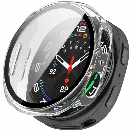 Tech-Protect Defense Case with Tempered Glass priekš Samsung Galaxy Watch 8 (44mm) - Caurspīdīgs - plastikāta apvalks viedpulksteņiem ar aizsargstiklu