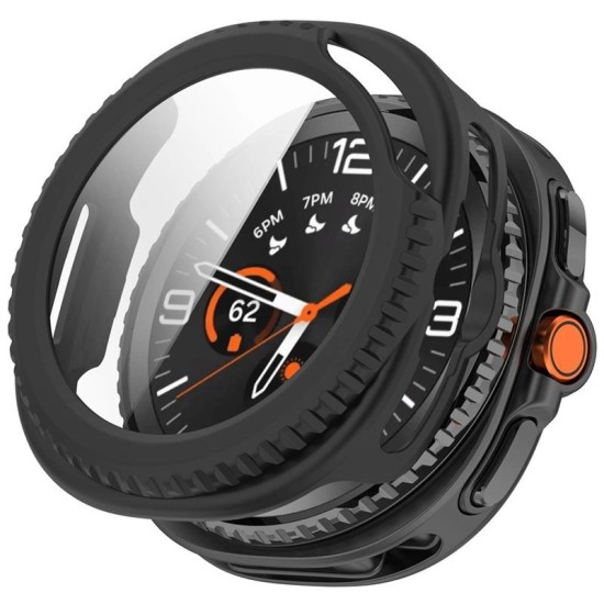 Tech-Protect Defense Case with Tempered Glass priekš Samsung Galaxy Watch 8 Classic (46mm) - Melns - plastikāta apvalks viedpulksteņiem ar aizsargstiklu