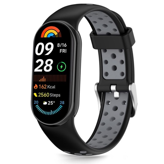 Tech-Protect Iconband Air priekš Xiaomi Mi Smart Band 8 / 9 / 10 - Melns / Pelēks - silikona siksniņa viedpulksteņiem