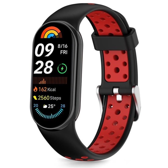 Tech-Protect Iconband Air priekš Xiaomi Mi Smart Band 8 / 9 / 10 - Melns / Sarkans - silikona siksniņa viedpulksteņiem