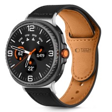 Tech-Protect Leather Fit Strap priekš Samsung Galaxy Watch 8 (40 / 44mm) / Classic (46mm) - Melns - dabīgās ādas siksniņas (jostas) priekš pulksteņiem
