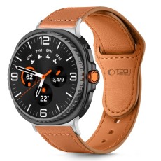 Tech-Protect Leather Fit Strap priekš Samsung Galaxy Watch 8 (40 / 44mm) / Classic (46mm) - Brūns - dabīgās ādas siksniņas (jostas) priekš pulksteņiem