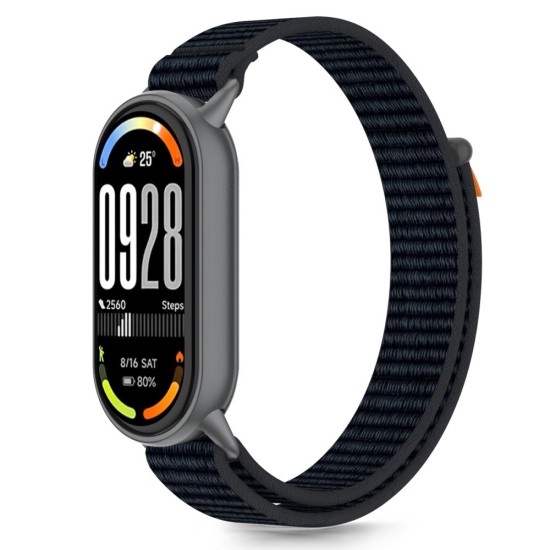 Tech-Protect Nylon Stripe priekš Xiaomi Mi Smart Band 8 / 9 / 10 - Melns / Oranžs - neilona siksniņa viedpulksteņiem
