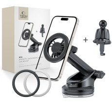 Tech-Protect N56 Magnetic MagSafe Air Vent / Window / Dashboard Car Holder with Magnetic Sheet (2.pcs) - Melns - Universāls stiprinājums turētājs auto ventilācijas režģa