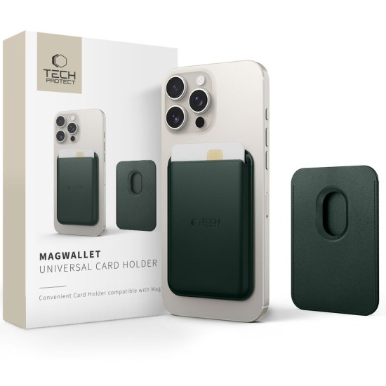 Tech-Protect MagWallet Universal MagSafe Card Holder - Tumši Zaļš - mākslīgās ādas kredītkaršu turētājs ar magnētu