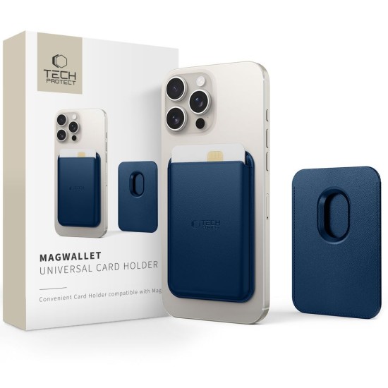 Tech-Protect MagWallet Universal MagSafe Card Holder - Tumši Zils - mākslīgās ādas kredītkaršu turētājs ar magnētu