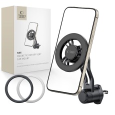 Tech-Protect N56 Magnetic MagSafe Rotable Air Vent Car Holder with Magnetic Sheet (2.pcs) - Melns - Universāls stiprinājums turētājs auto ventilācijas režģa