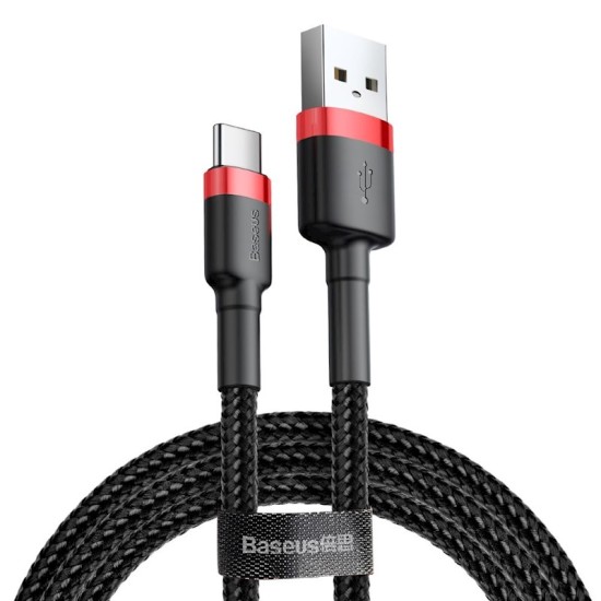 Baseus 1M Cafule 3A USB to Type-C cable - Melns / Sarkans - USB-C lādēšanas un datu kabelis / vads