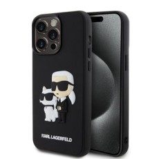 Karl Lagerfeld 3D Rubber Karl & Choupette series Back Case KLHCP13X3DRKCNK priekš Apple iPhone 13 Pro Max - Melns - mākslīgās ādas aizmugures apvalks / bampers-vāciņš